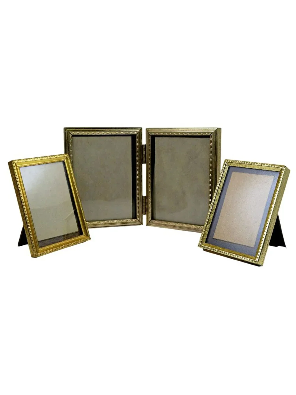 Vintage Gold‑Tone Picture Frames Set of 3, with Hinged Double Frame, 1950s-70s